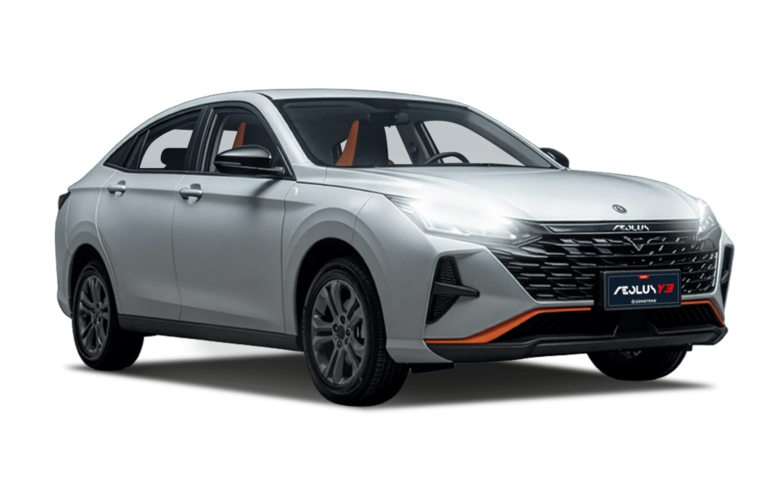 Dongfeng Aeolus Y3 gris plata, de tres cuartos por delante, con la carrocería completa