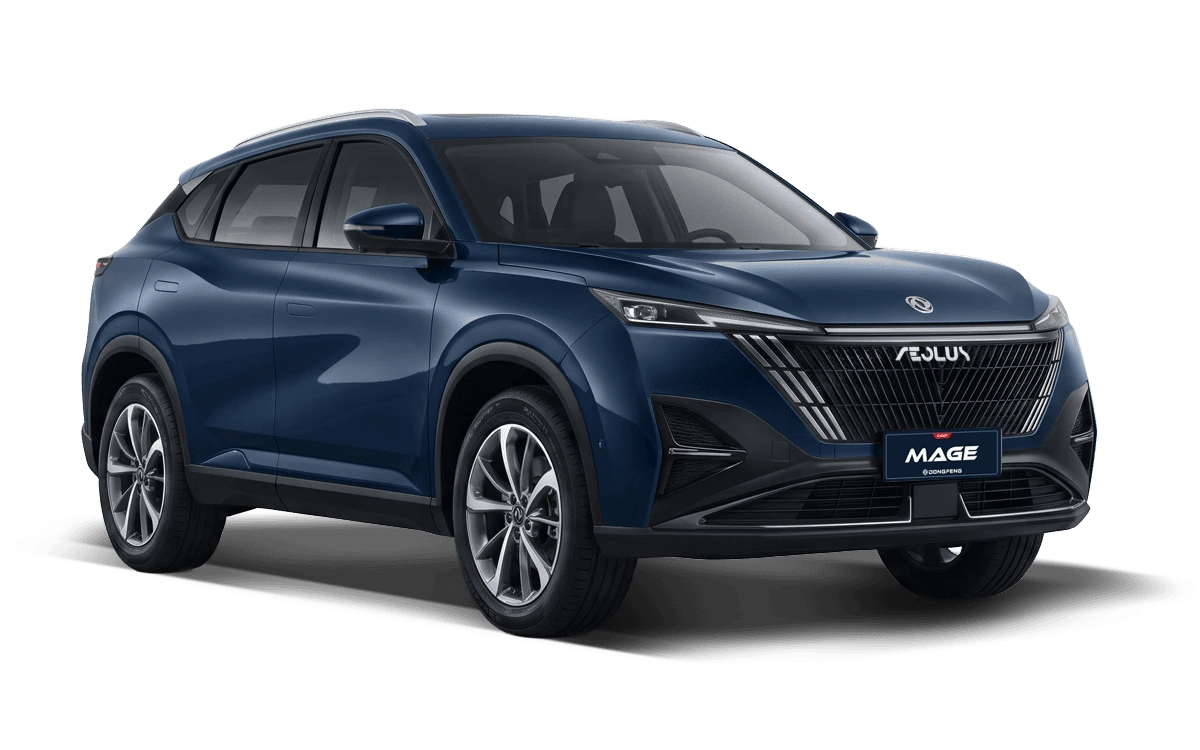 Dongfeng Mage azul, vista de tres cuartos